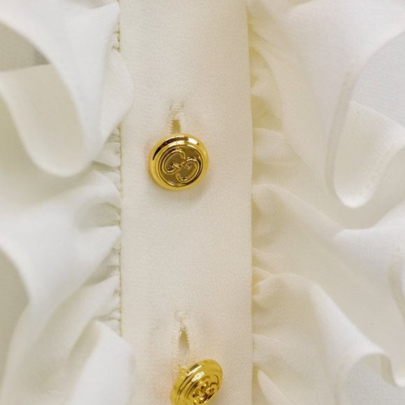 Gucci Spring 2022 Crêpe de Chine White Silk Ruffle Blouse - Picture 10 of 16